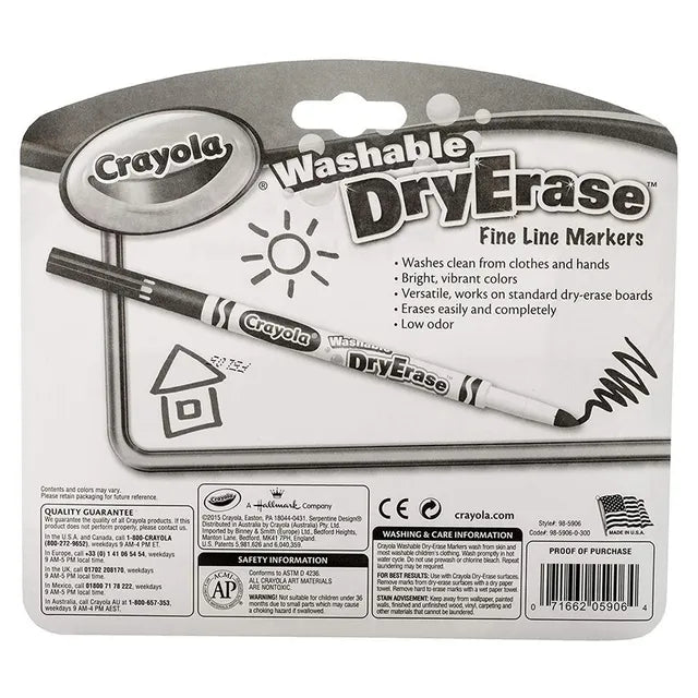 Crayola Dry-Erase Fine Line Washable Markers - Pack of 6 - Laadlee