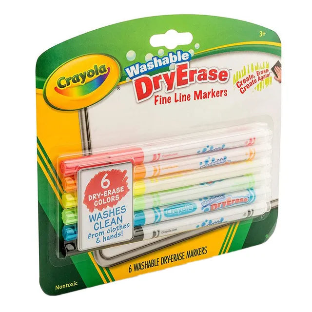 Crayola Dry-Erase Fine Line Washable Markers - Pack of 6 - Laadlee