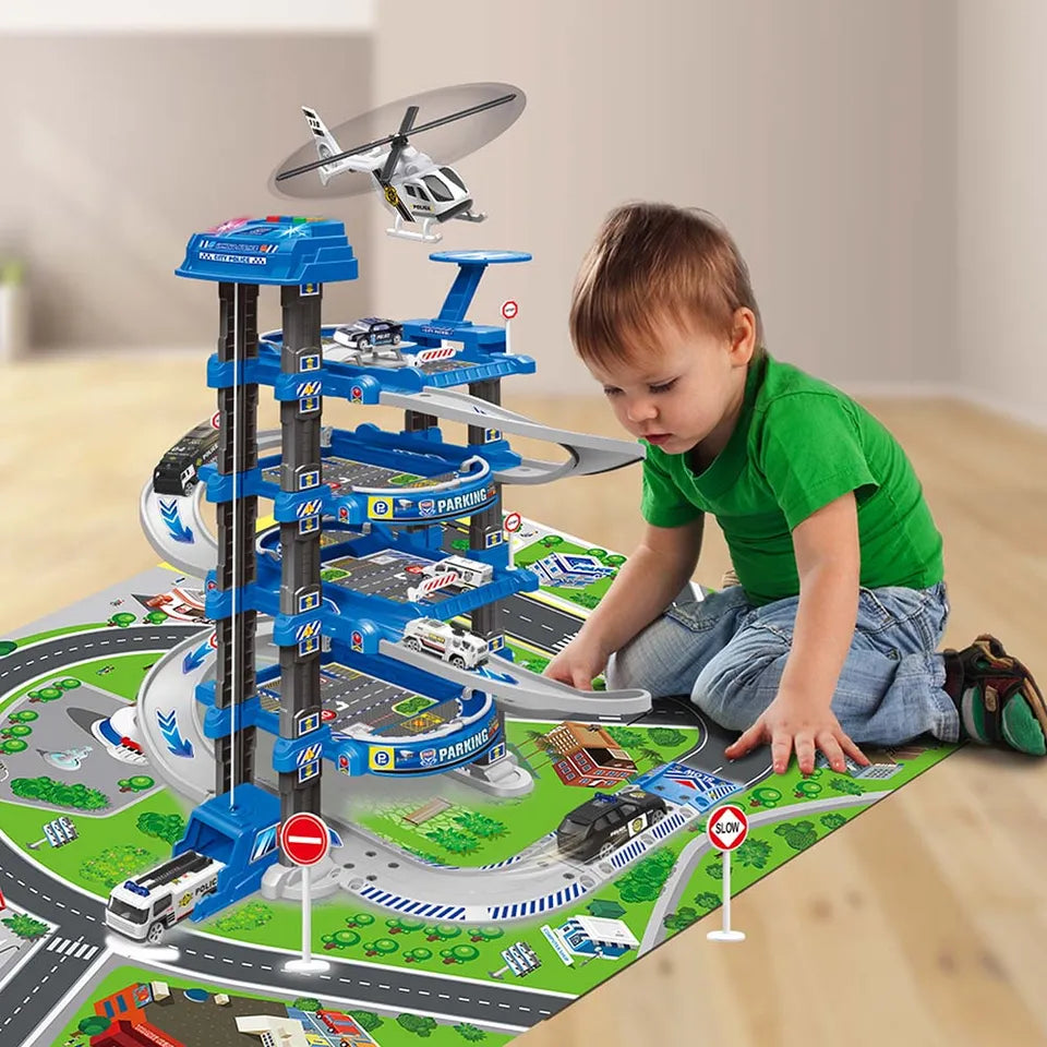 D-Power 4 Storied Police Station DIY Lift Parking Set - 78Pcs - Laadlee