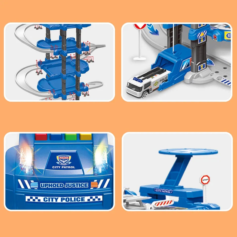 D-Power 4 Storied Police Station DIY Lift Parking Set - 78Pcs - Laadlee