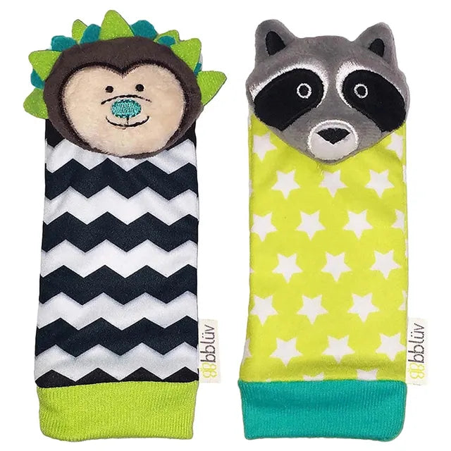 Bbluv Duo Foot Finders Socks with Rattle - Hedgehog And Racoon - Laadlee