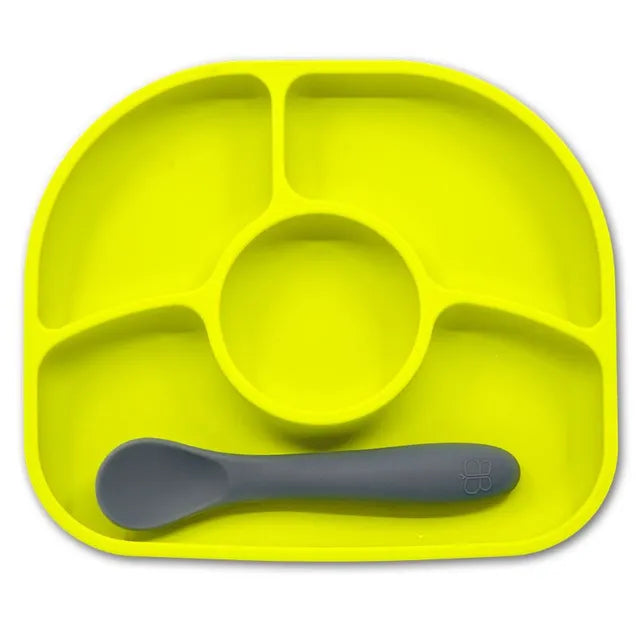 Bbluv Yumi Anti-Spill Silicone Plate & Spoon Set - Lime - Laadlee