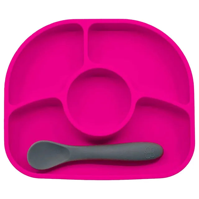 Bbluv Yumi Anti-Spill Silicone Plate & Spoon Set - Pink - Laadlee