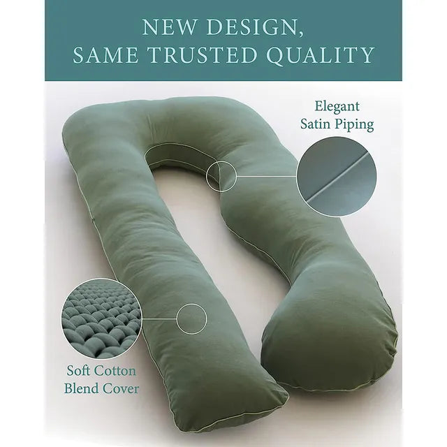 Pharmedoc U-Shape Full Body Pregnancy Pillow With Jersey Cotton Cover - Sage - Laadlee