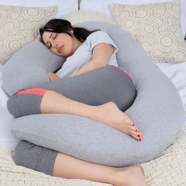 Pharmedoc C-Shape Pregnancy Pillow With Jersey Cover - Grey - Laadlee