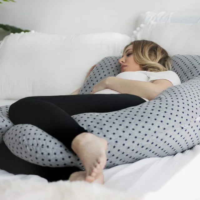 Pharmedoc U-Shape Pregnancy Pillow With Jersey Cover - Grey Stars - Laadlee