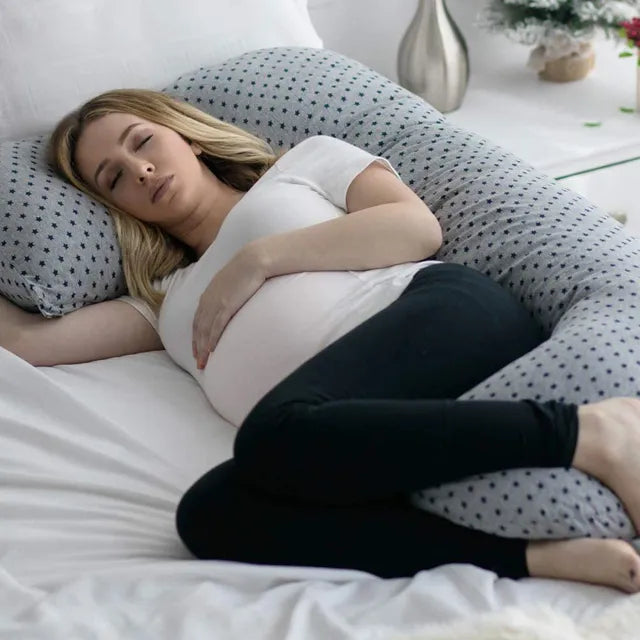 Pharmedoc U-Shape Pregnancy Pillow With Jersey Cover - Grey Stars - Laadlee
