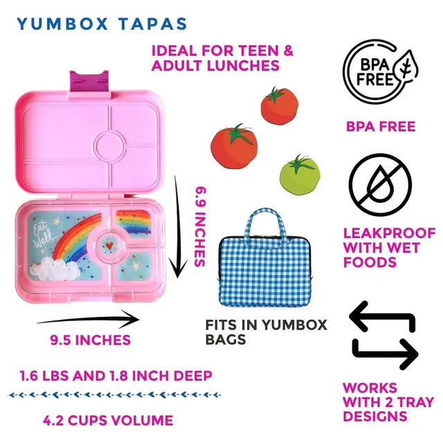 Yumbox Tapas 4 Compartment Rainbow Lunch Box - Capri Pink