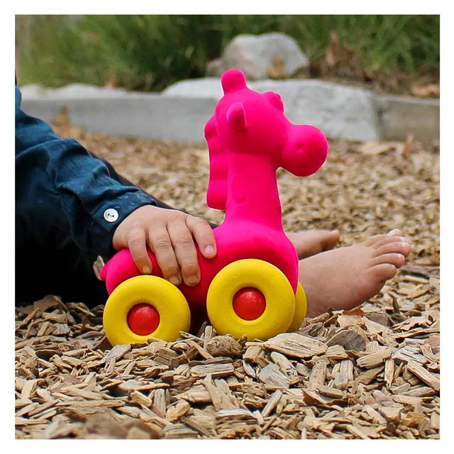 Rubbabu Aniwheelies Giraffe Large - Pink