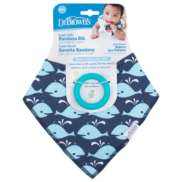 Dr. Brown's Whales Bandana Bib With Teether - Blue - Laadlee