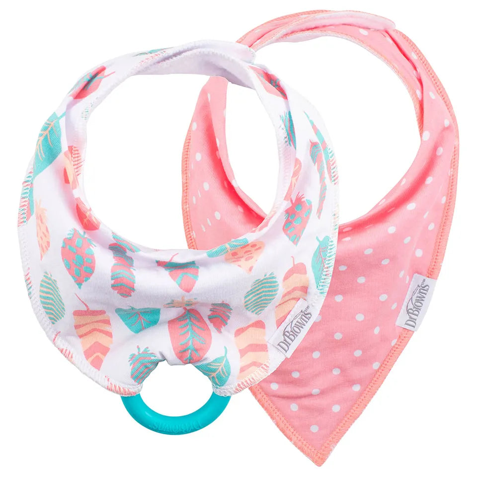 Dr. Brown's Bandana Bib with Teether - Flowers/Pink stripes Pack of 2