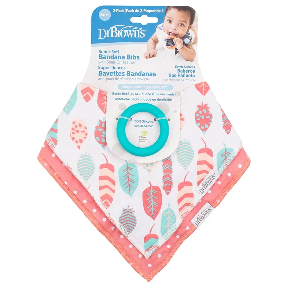 Dr. Brown's Bandana Bib with Teether - Flowers/Pink stripes Pack of 2