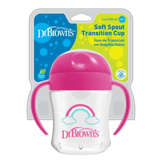 Dr Browns Soft-Spout Transition Cup with Handles - 180ml - Pink