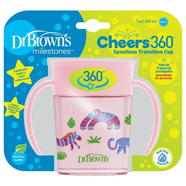 Dr. Brown's Smooth Wall Cheers 360 Cup with Handles 200ml - Pink - Laadlee