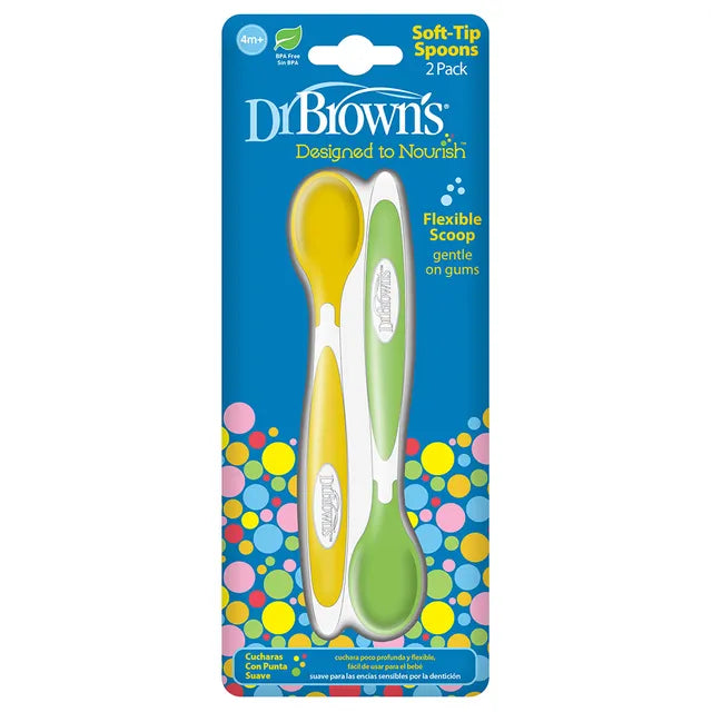 Dr. Brown's Soft-Tip Spoon - Pack of 2 - Yellow/ Green - Laadlee