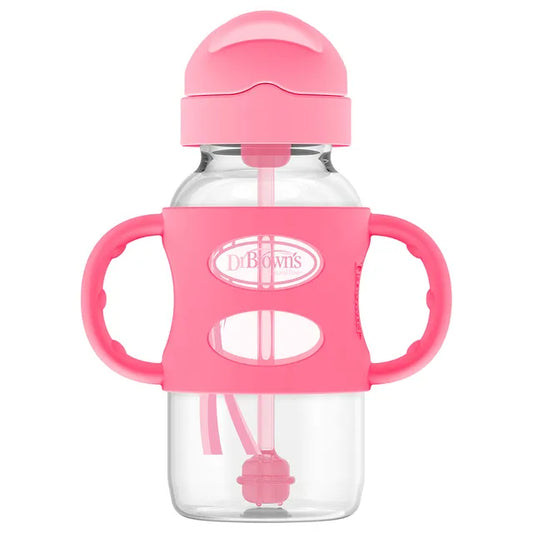 Dr. Brown's PP Wide Neck Sippy Straw Bottle with Silicone Handles 270ml - Pink