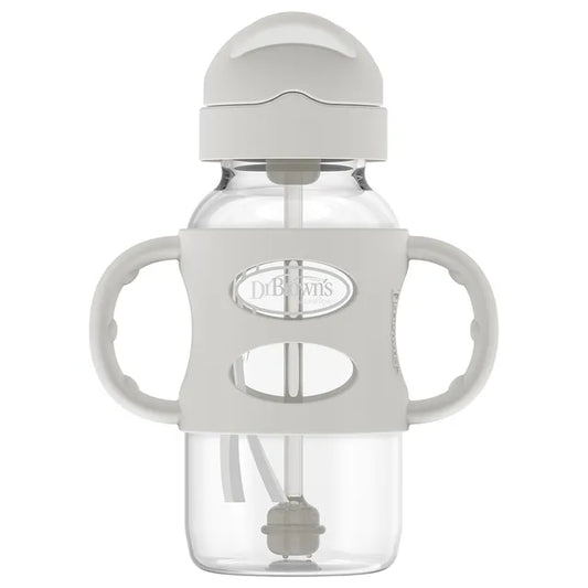 Dr. Brown's PP Wide Neck Sippy Straw Bottle with Silicone Handles 270ml - Gray