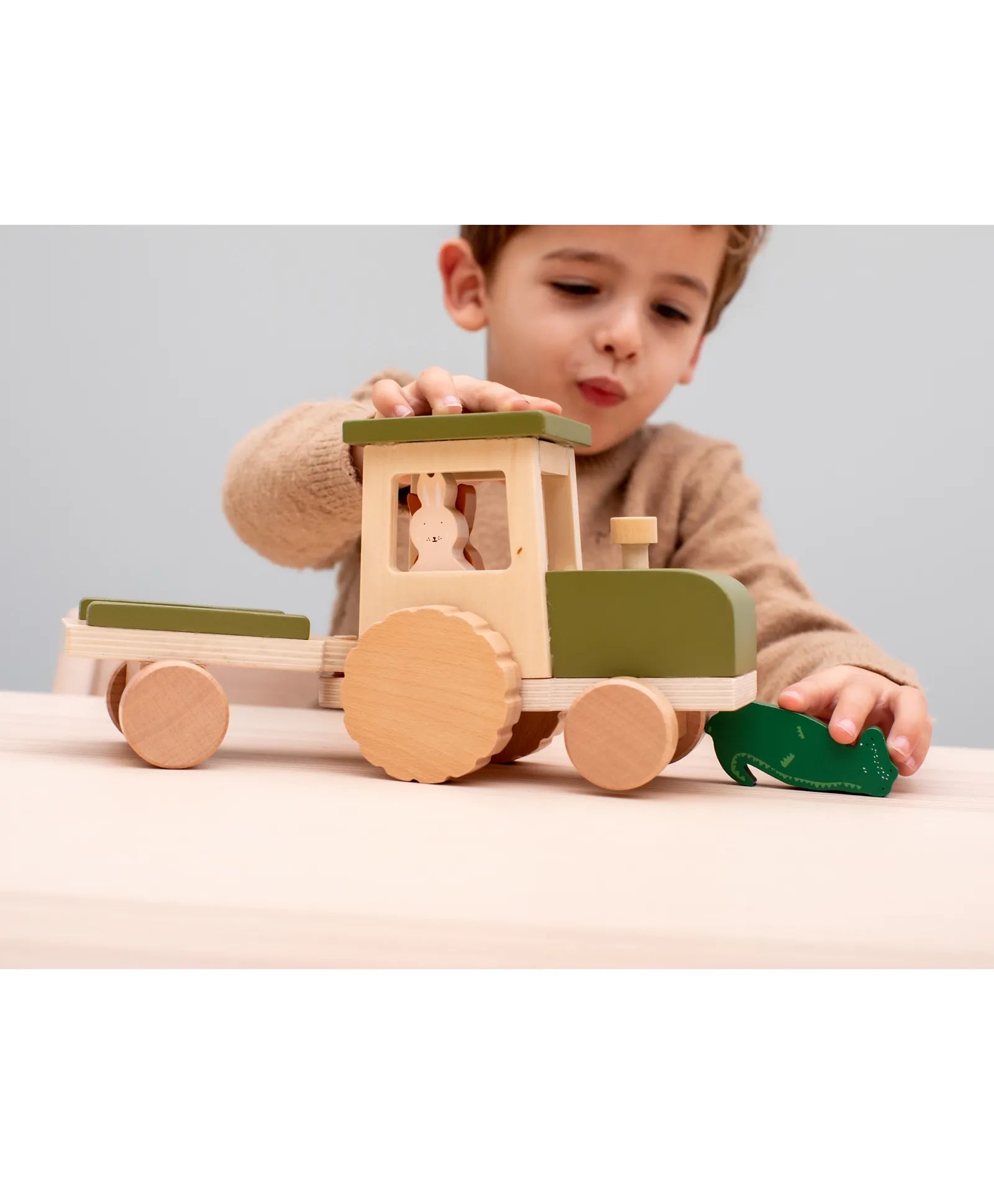 Trixie Wooden Tractor With Trailer - Laadlee