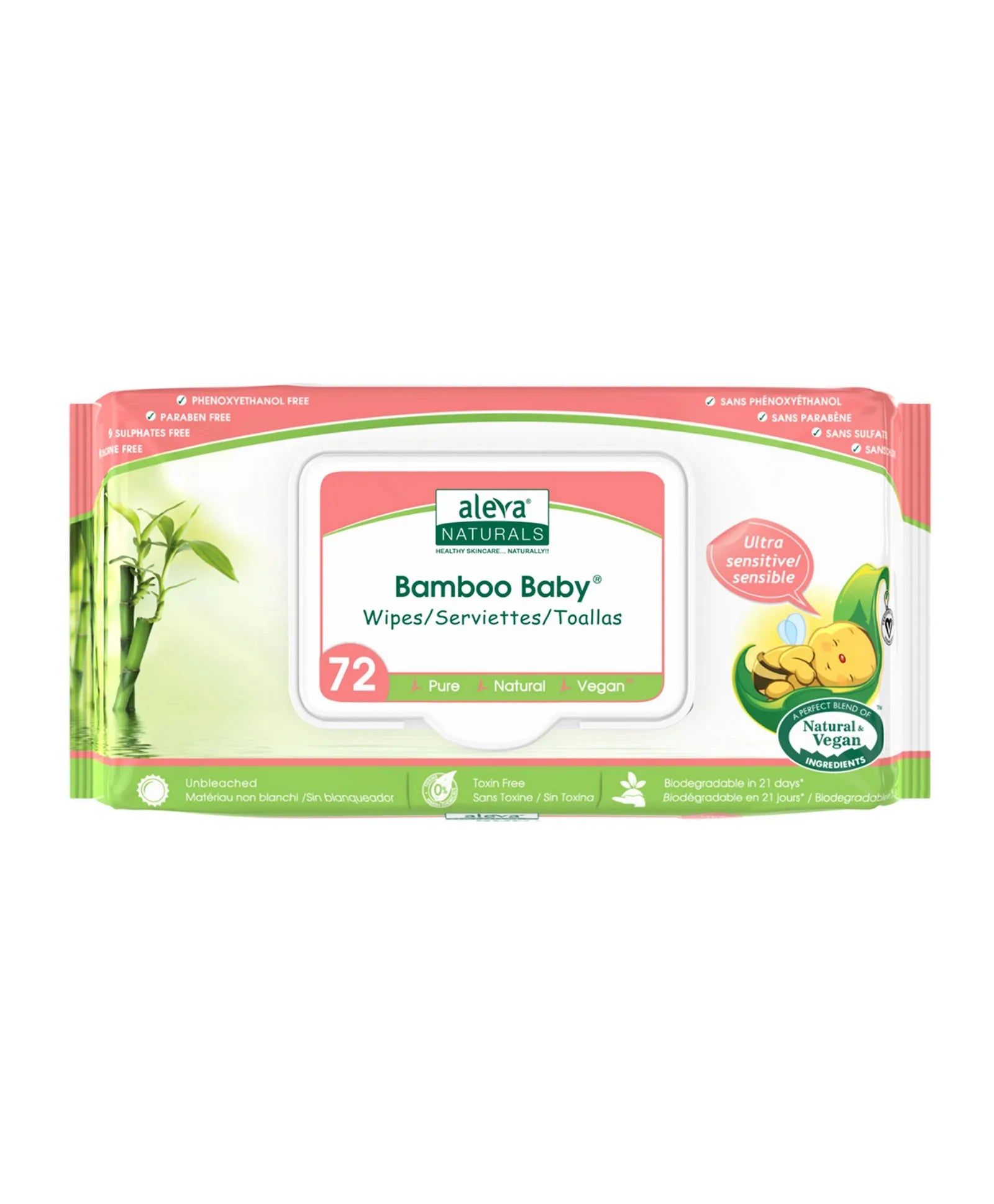 Aleva Naturals Bamboo Baby Sensitive Wipes Club Pack - 216ct - Laadlee