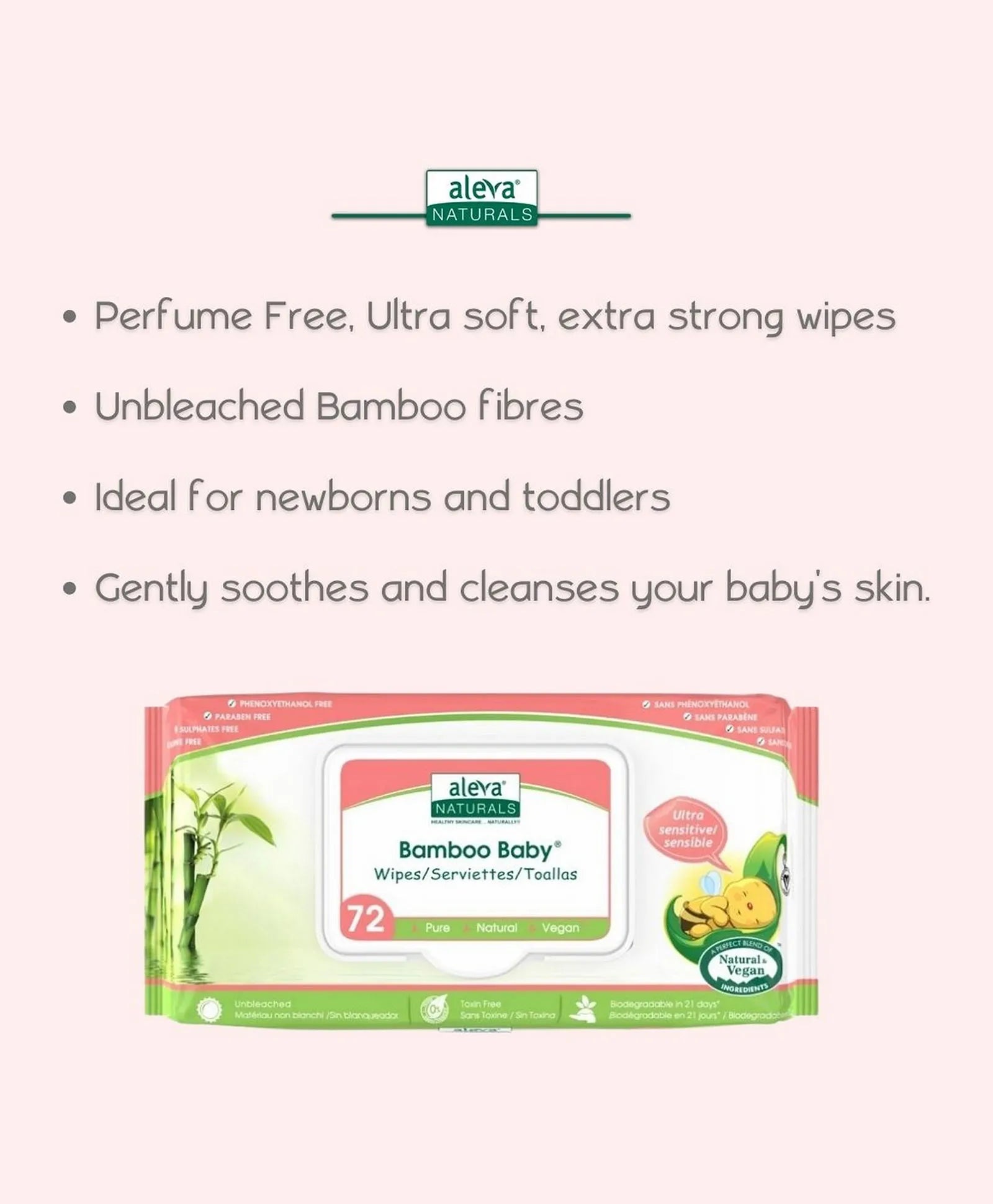 Aleva Naturals Bamboo Baby Sensitive Wipes Club Pack - 216ct - Laadlee