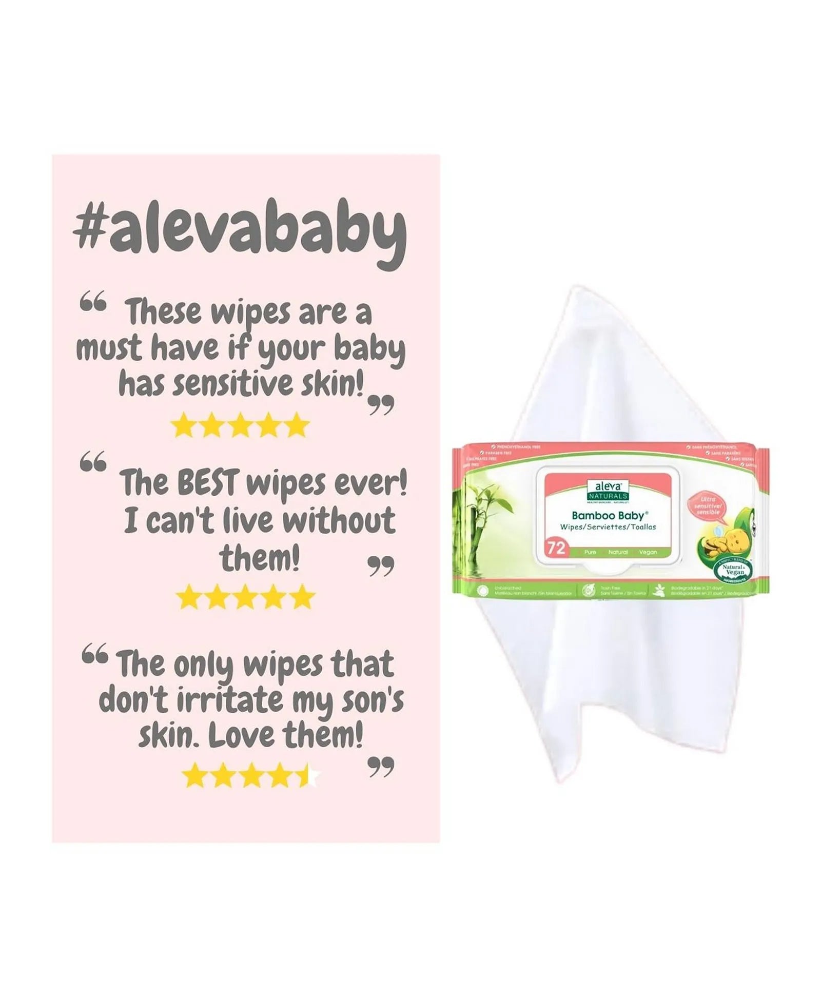 Aleva Naturals Bamboo Baby Sensitive Wipes Club Pack - 216ct - Laadlee