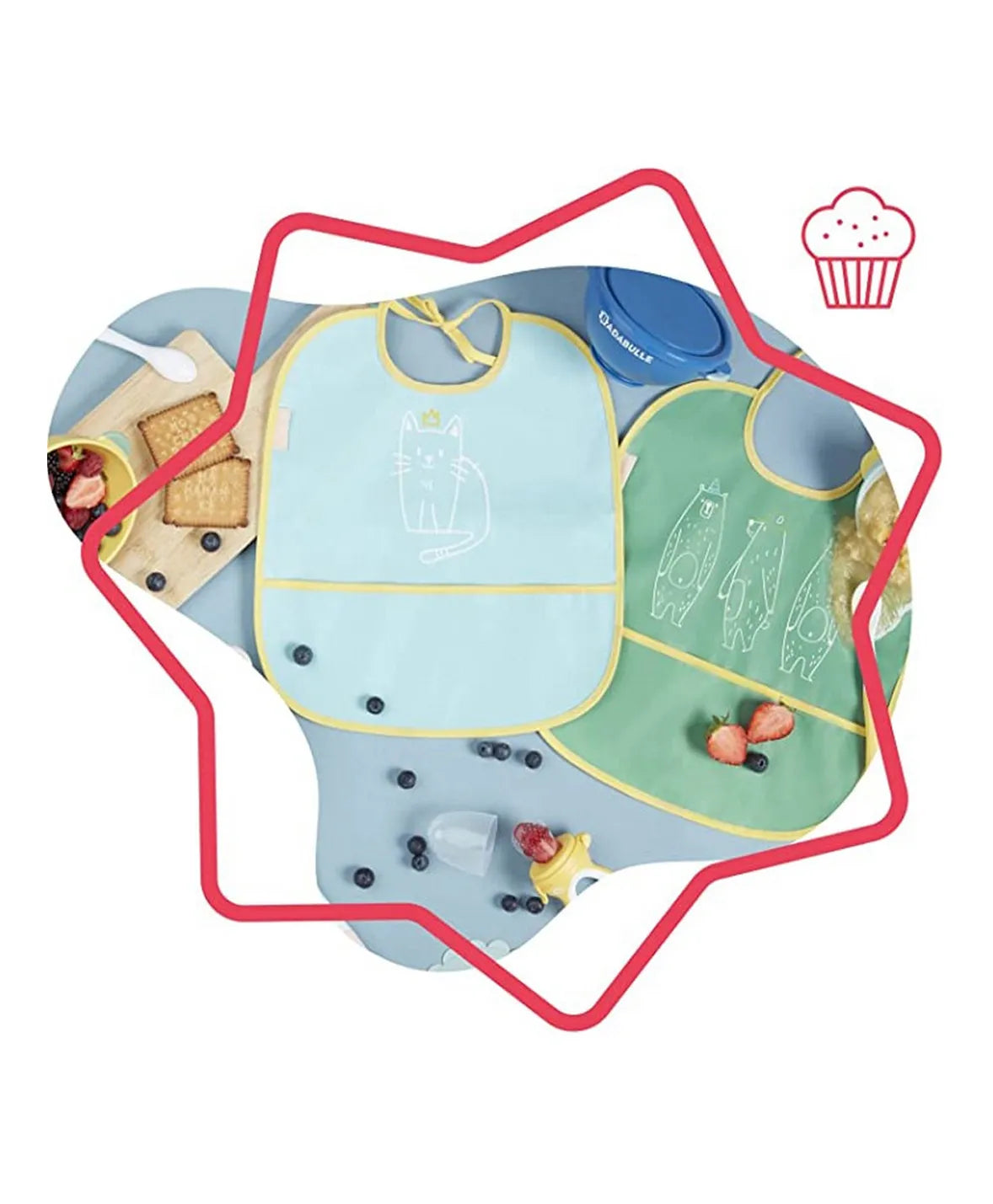 Badabulle Waterproof With Recuperator Soft Bibs - Set of 2 - Laadlee