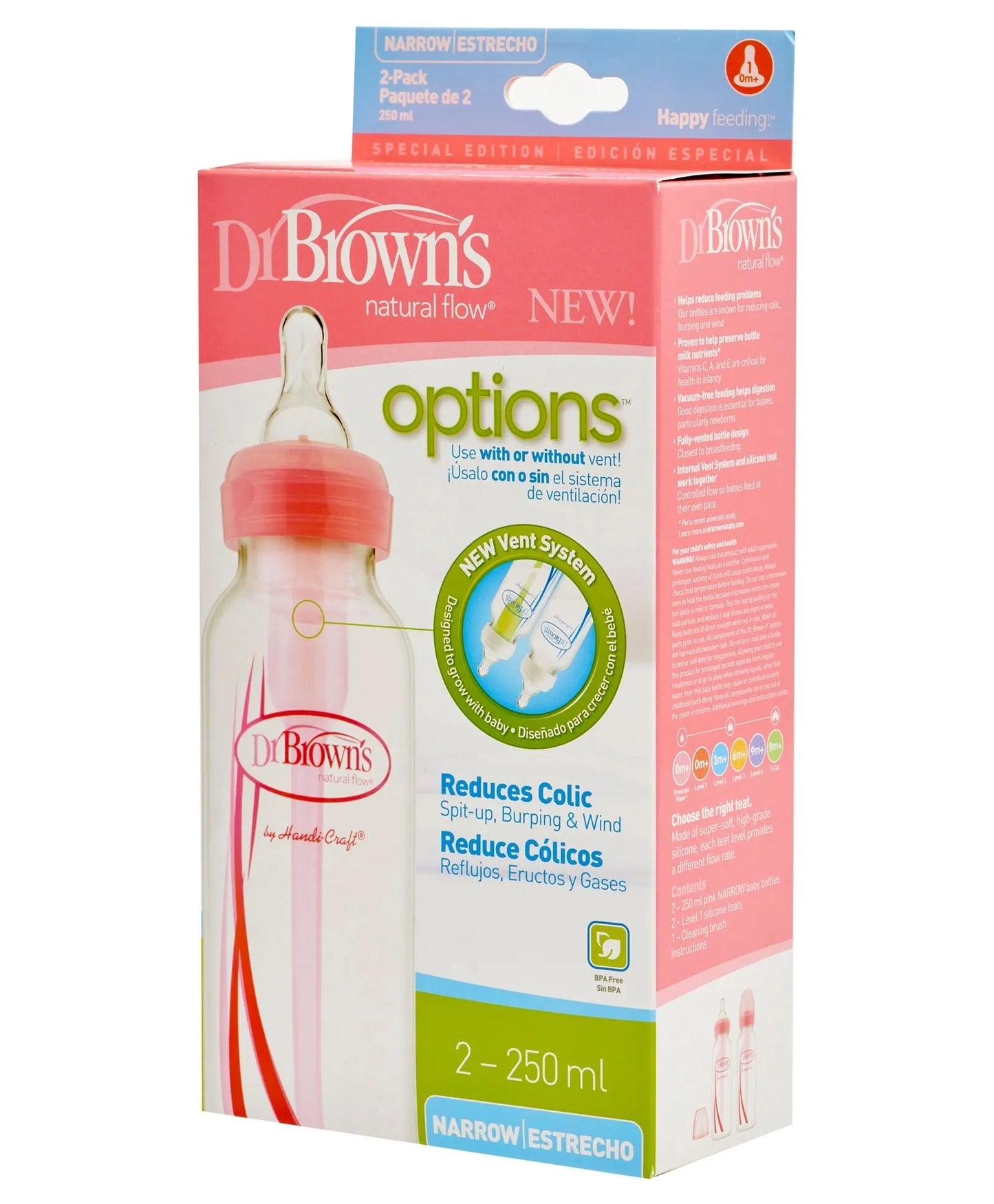 Dr. Brown's PP Narrow Options+ Bottle 250ml - Pink - Pack of 2 - Laadlee