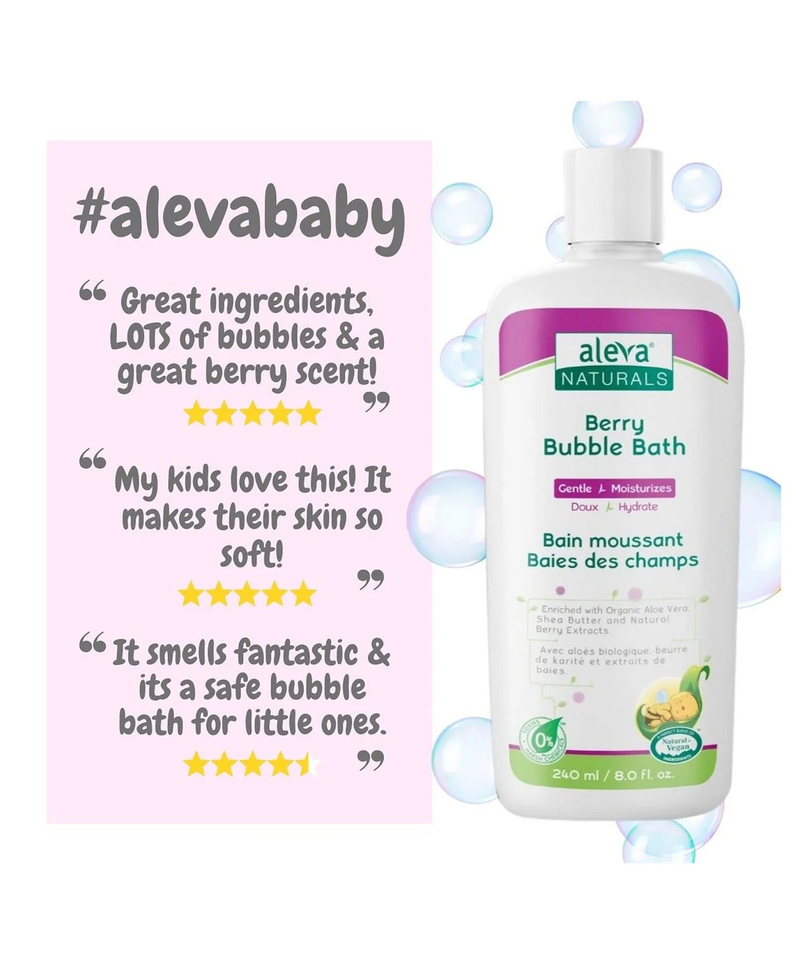 Aleva Naturals Berry Bubble Bath - 240ml - Laadlee