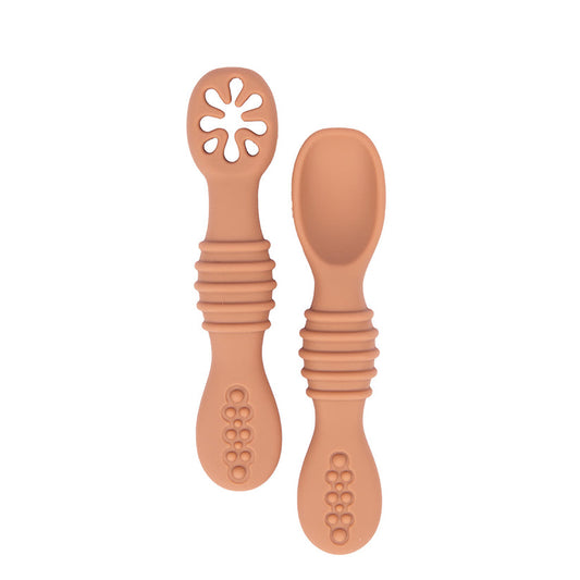 Babies Basic Silicone First Stage Training Spoon with Masher - Brown