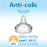 Dr. Brown's Glass Wide Neck Options+ Anti Colic Bottle with L3 Nipple 270ml - Fox - Laadlee