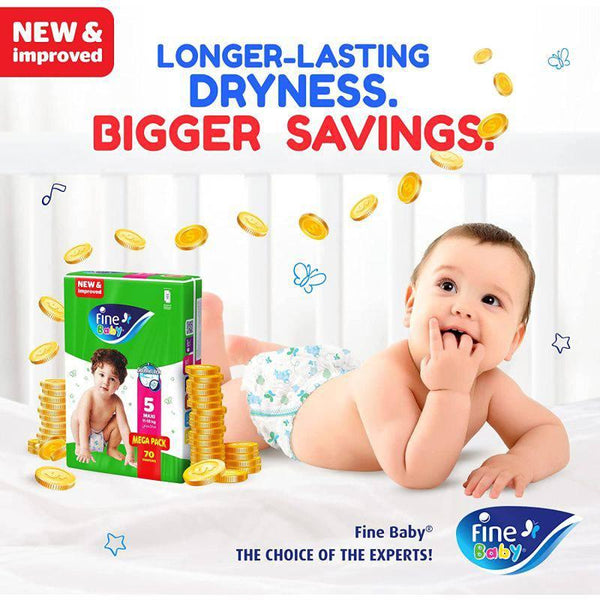Fine Baby Diapers - Size 5 | Maxi | 11-18kg | 40pcs - Laadlee