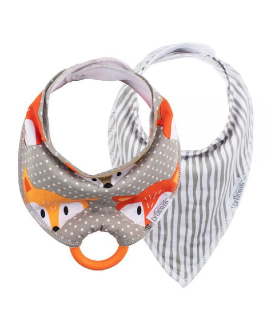 Dr. Brown's Bandana Bib With Teether - Fox / Stripes - Pack of 2
