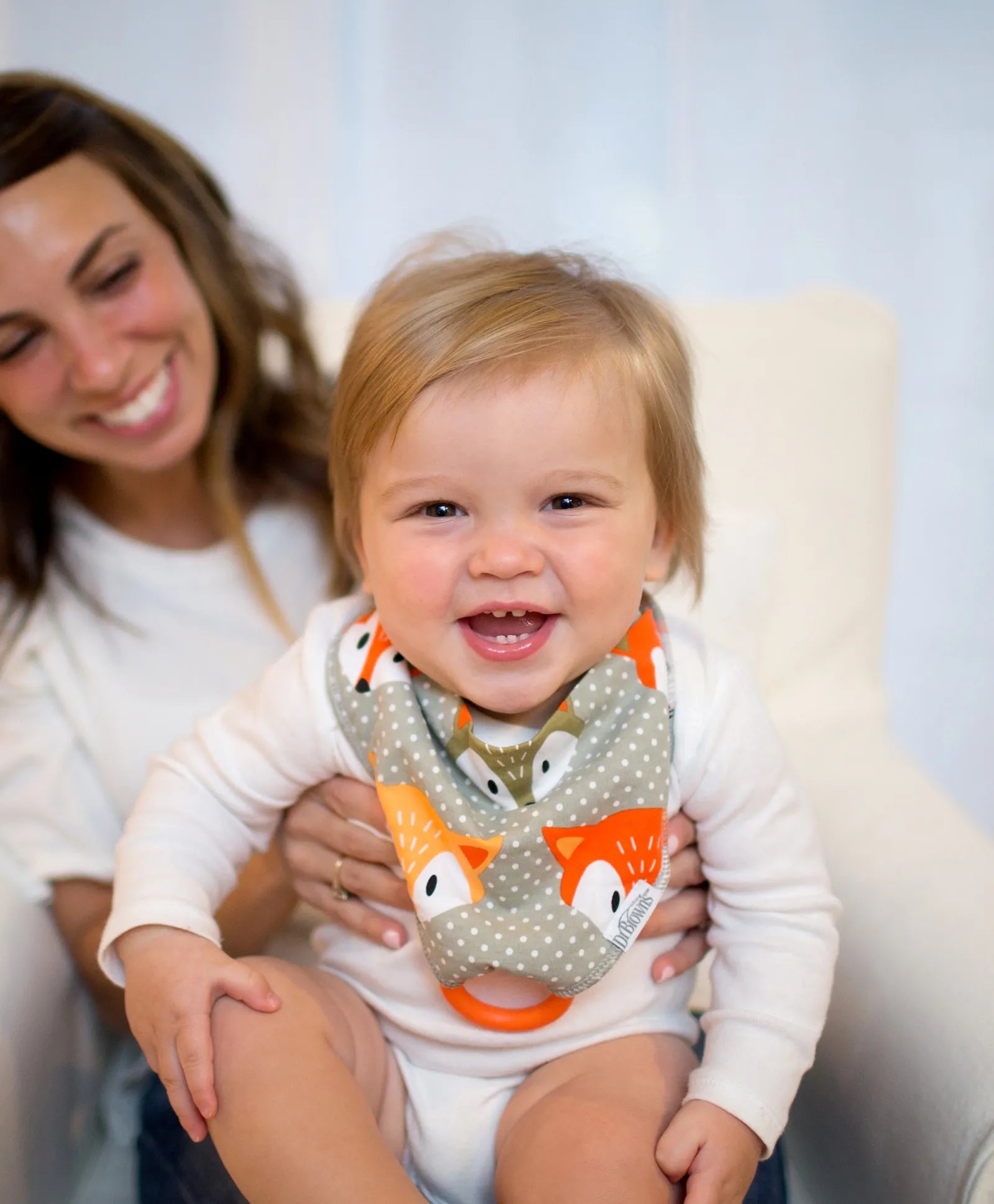 Dr. Brown's Bandana Bib With Teether - Fox / Stripes - Pack of 2 - Laadlee