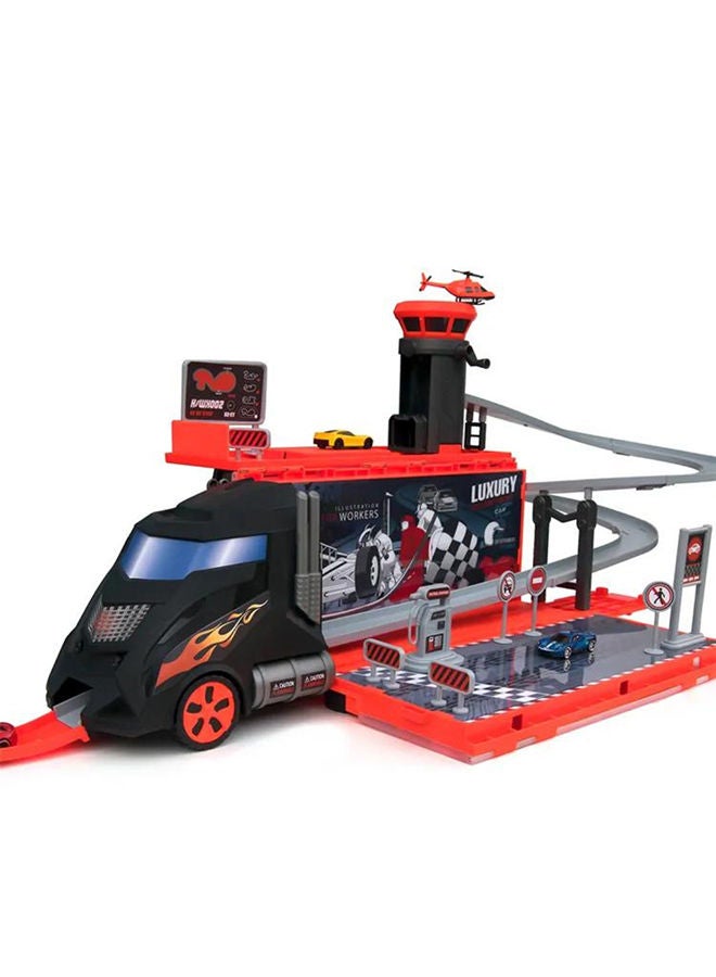 D-Power Super 2-in-1 Fire Control Truck With Transporter & Track Set - Orange - Laadlee