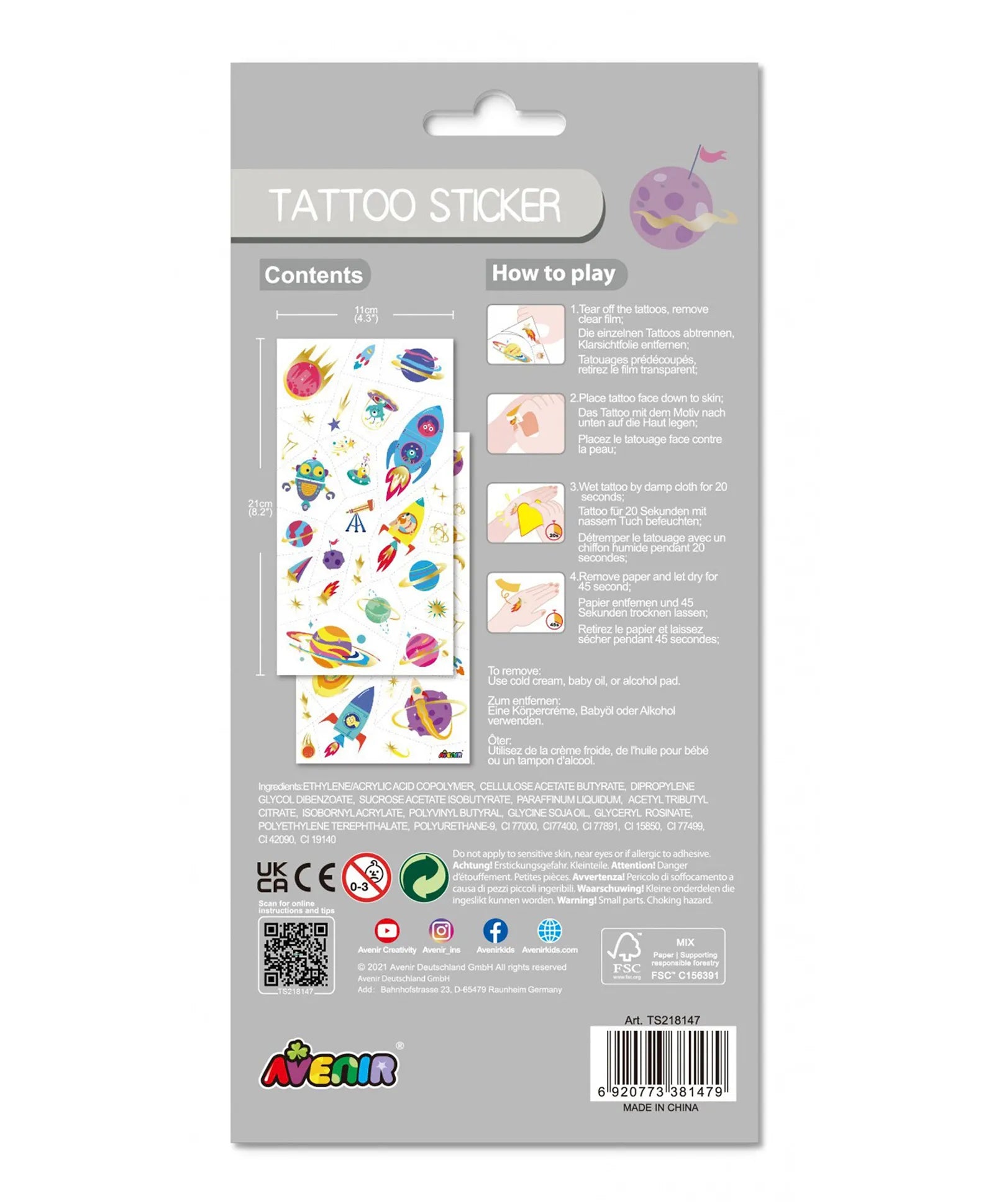 Avenir Tattoo Sticker - Space - 53pc - Laadlee