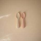 Mushie Toddler Starter Spoons - Silicone 2-Pack - Blush / Shifting Sand