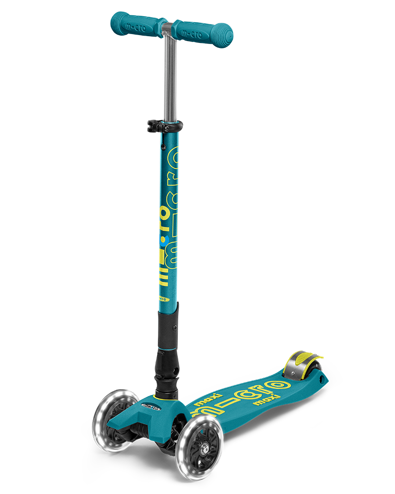 Micro Maxi Deluxe Foldable LED Scooter - Petrol Green - Laadlee