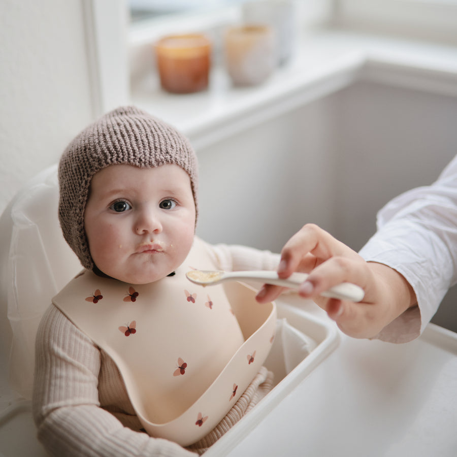 Mushie Silicone Baby Spoon Blush/Shifting Sand - Laadlee
