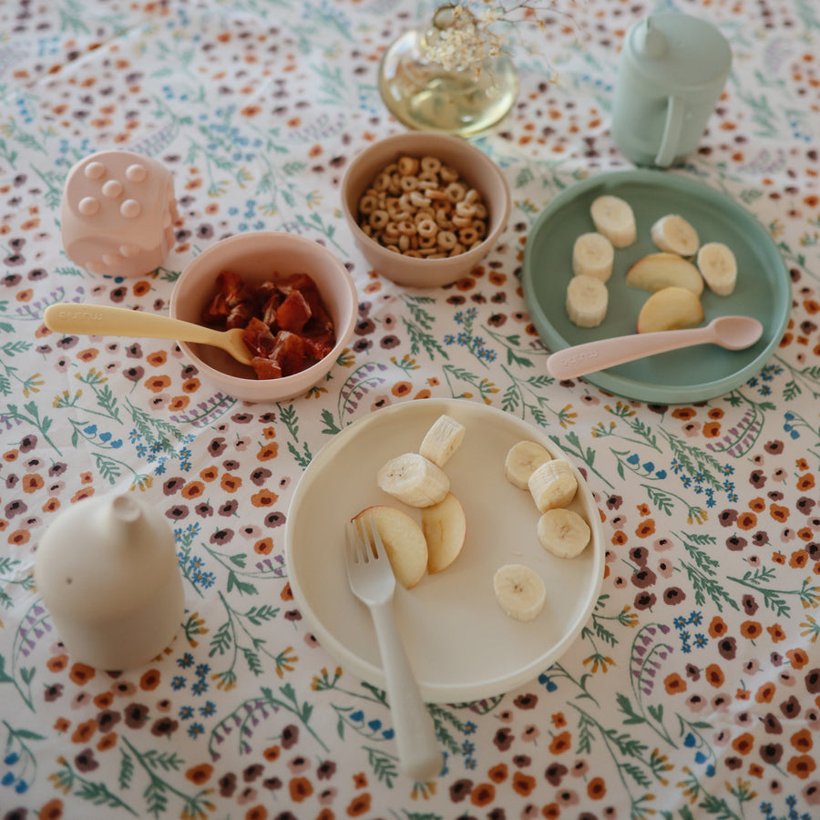 Mushie Silicone Baby Spoon Blush/Shifting Sand - Laadlee