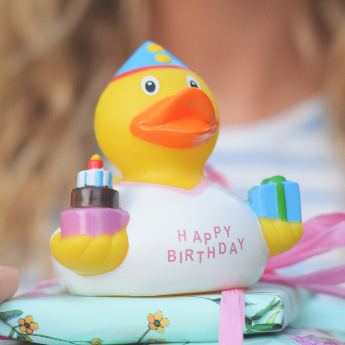 Lilalu Bath Toy Birthday Girl Duck  - White & Yellow