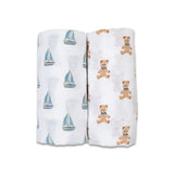 Lulujo Cotton Swaddles - Vintage Teddy & Sailboats (Pack of 2)