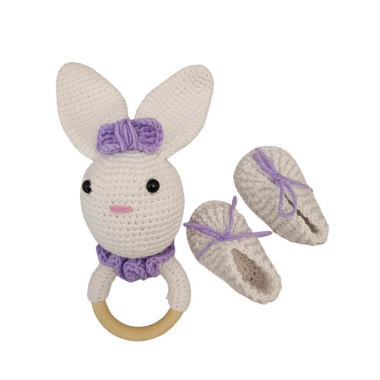 Pikkaboo HeavenlyHugs Miss Rabbit Crochet Teether and Booties