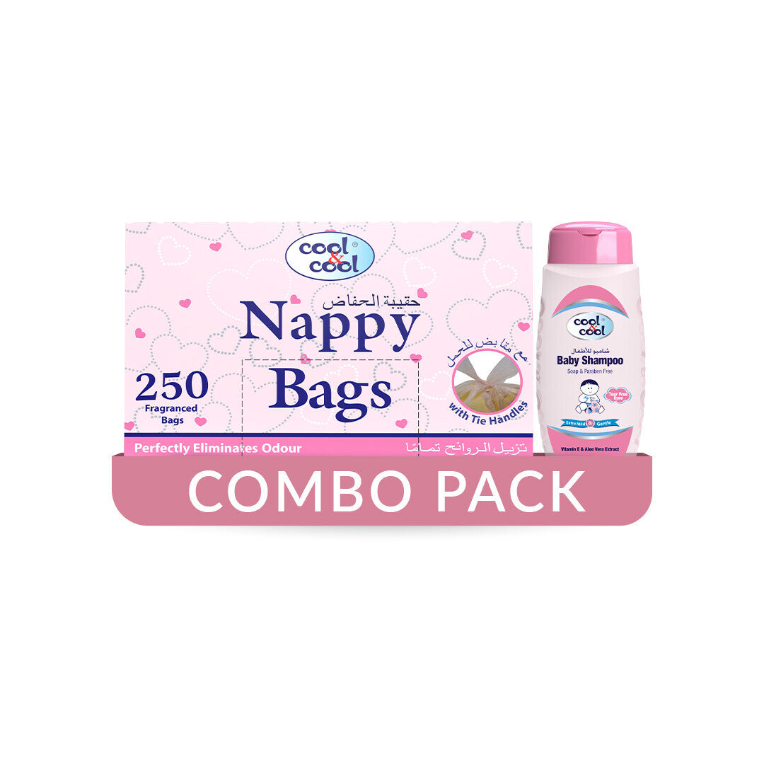 Cool & Cool Nappy Bags 250pcs + Baby Shampoo 100ml - Combo Pack