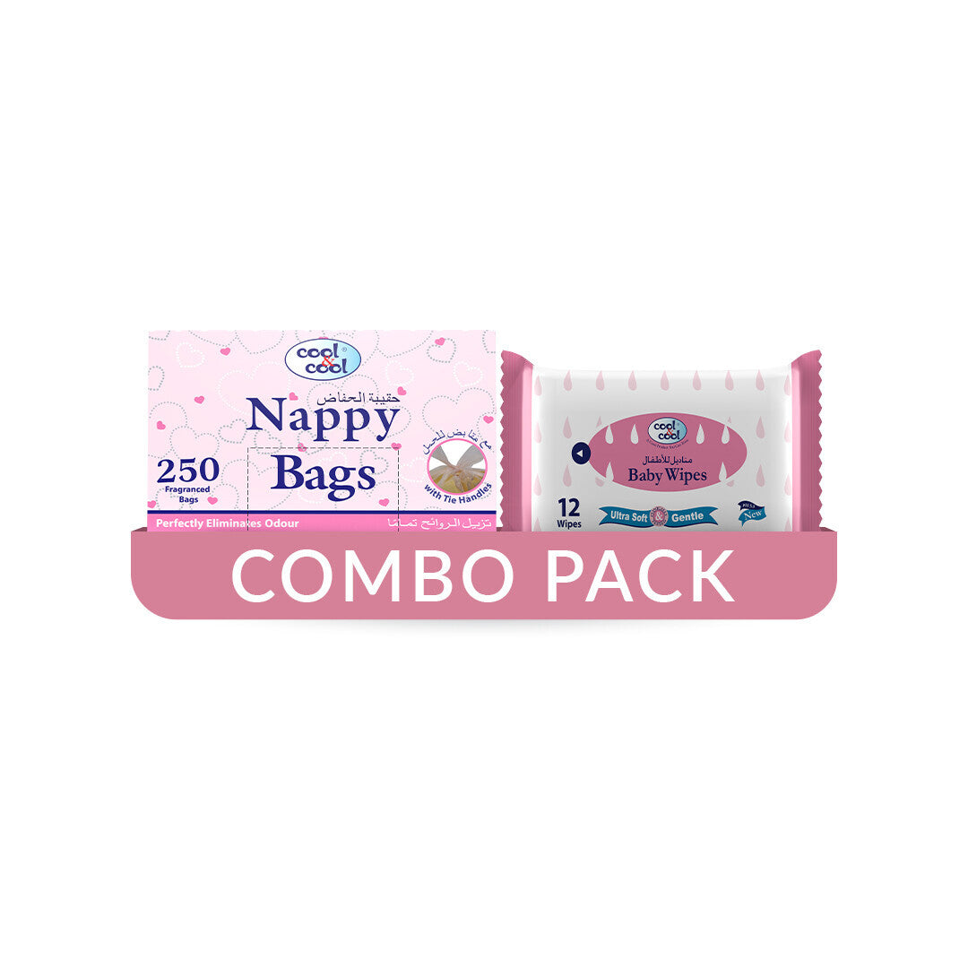 Cool & Cool Nappy Bags 250pcs + Baby Wipes - Combo Pack