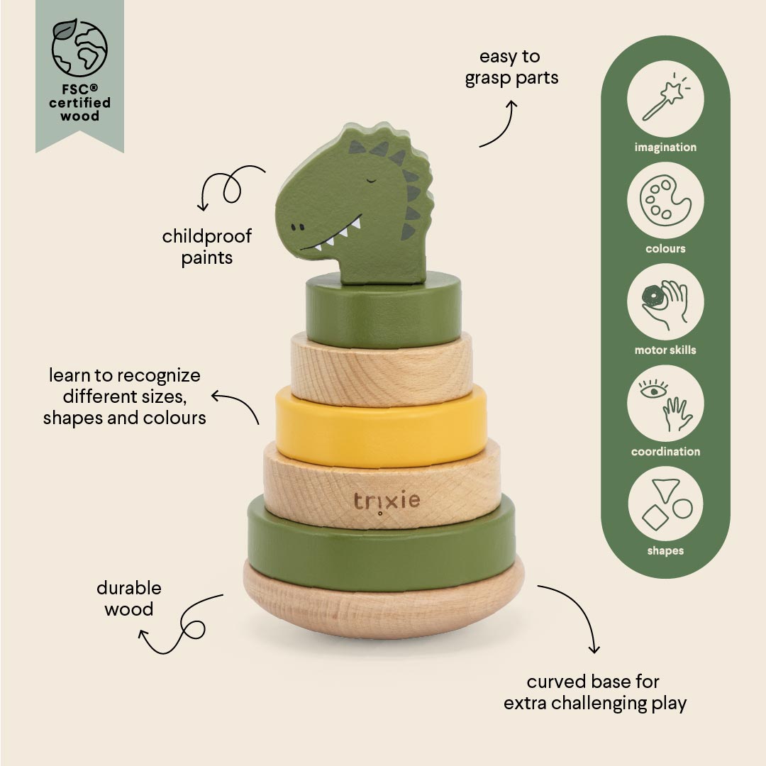 Trixie Wooden Stacking Toy - Mr. Dino - Laadlee