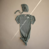 Mushie Ribbed Baby Bonnet Roman Green - Laadlee