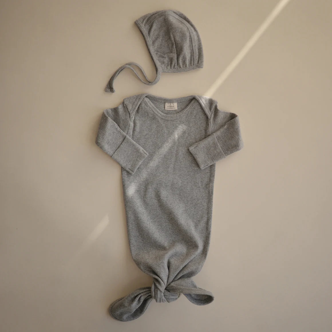 Mushie Ribbed Baby Bonnet Gray Melange - Laadlee