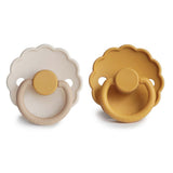 Frigg Daisy Silicone Baby Pacifier 6M - 18M, 2Pack, Chamomile/Honey Gold - Size 2 - Laadlee