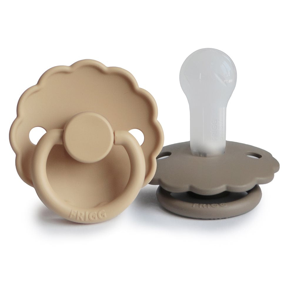 Frigg Daisy Silicone Baby Pacifier 6M - 18M, 2Pack, Croissant/Portobello - Size 2 - Laadlee