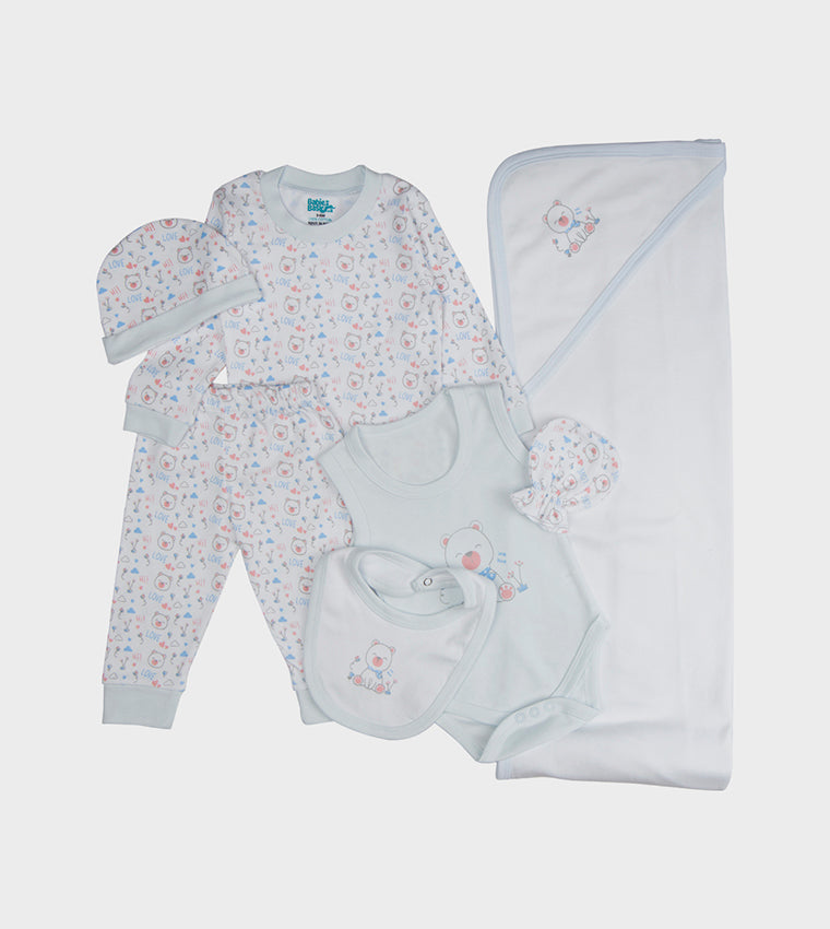 Babies Basic Gift Set - 7pcs - Blue & White